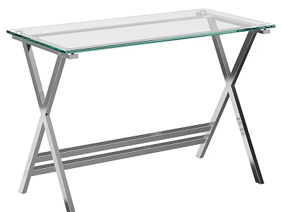 Modern Glass Top Desk With X Shaped Metal Frame And Sleek Design 3d model