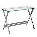 Modern Glass Top Desk With X Shaped Metal Frame And Sleek Design
