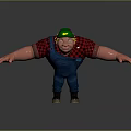 3D Model Man In Green Hat Red Black Checkered Shirt Blue Overalls With Arms Outstretched