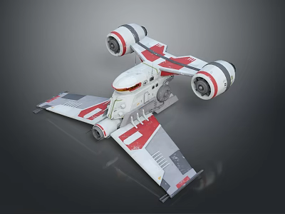 Futuristic Sci Fi Spaceship With Red White Design Dual Engines Wings And Cockpit 3d model