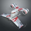 Futuristic Sci Fi Spaceship With Red White Design Dual Engines Wings And Cockpit