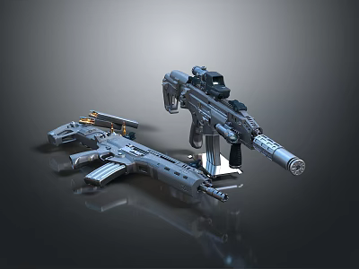 Modern Tactical Weapons Featuring Assault Rifle And Pistol With Scope And Metallic Finish 3d model