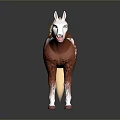 3D Brown and White Horse with Golden Mane Tail Blue Eyes Standing on Black Background