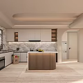 Modern Kitchen Interior Design With White Cabinets Marble Countertops And Island