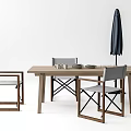Modern Wooden Dining Table Set With Four Gray Chairs And Black Umbrella