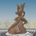 Game Movie Character Golden Dragon Statue With Blue Sky And Mosaic Ground
