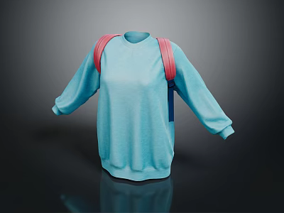 Light Blue Casual Sweater With Pink Shoulder Straps And Long Sleeves Fashion Design 3d model