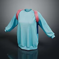 Light Blue Casual Sweater With Pink Shoulder Straps And Long Sleeves Fashion Design