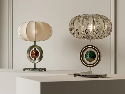 Elegant Modern Table Lamps With Cream Fabric And Crystal Patterned Shades Red Green Accents 3d model