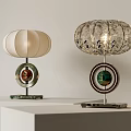 Elegant Modern Table Lamps With Cream Fabric And Crystal Patterned Shades Red Green Accents