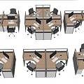 Modern Cubicle Office Workstations With Wooden Tops And Black Office Chairs