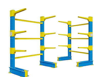 Sturdy Blue Yellow Cantilever Storage Racks with Multiple Layers for Warehouse Use 3d model