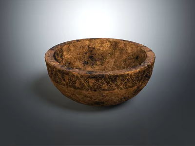 Handcrafted Wooden Bowl With Intricate Carved Patterns For Home Decor And Daily Use 3d model