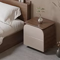 Modern Wooden Nightstand With Light Panel Drawer And Decorative Vase Plant