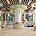 Bright Service Hall Interior With Circular Lights And Child Furniture