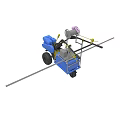 Blue Wheeled Agricultural Sprayer With Long Pole Yellow Components And Pink Engine