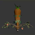 Orange Deer With Branches Green Leaves Red Flowers And Green Leaf Decorations Against Gray Background