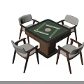 Square Entertainment Table with Green Surface and Round Center Surrounded by White Cushioned Wooden Chairs