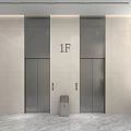 Modern Elevator Hallway With 1F Sign Elevators Light Walls And Marble Floor 3d model