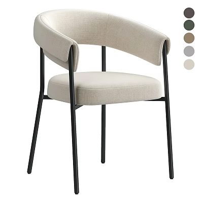 Modern Curved Armrest Dining Chair With Beige Upholstered Seat And Black Metal Frame 3d model
