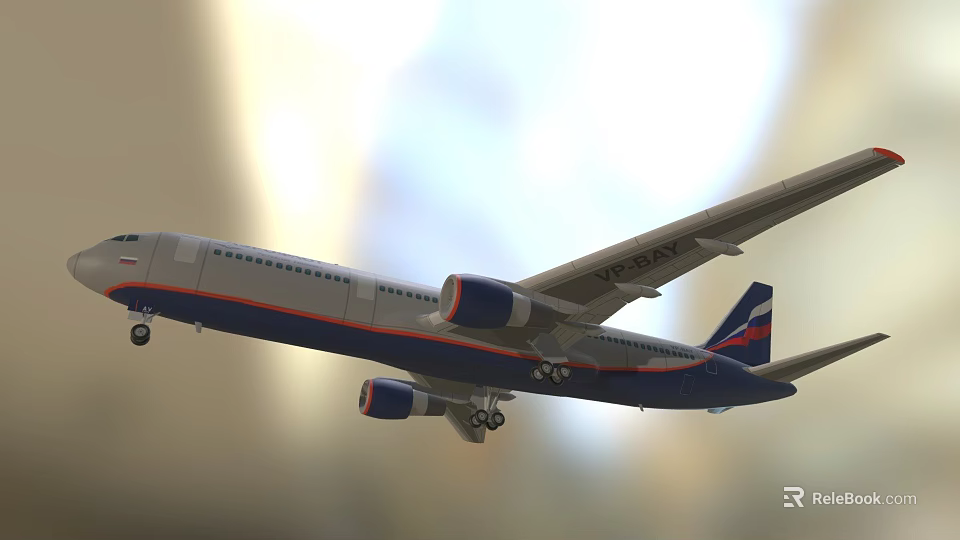 Flying Commercial Airplane With Gray Blue Body Twin Engines And Landing Gear 3d model 