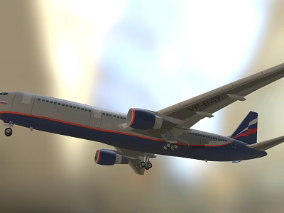 Flying Commercial Airplane With Gray Blue Body Twin Engines And Landing Gear 3d model