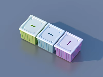Colorful Home Storage Boxes Green Blue Purple with Coin Slots for Organizing 3d model