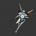 Futuristic Game Character With White Blue Armor Orange Wings And Sword In Dynamic Pose