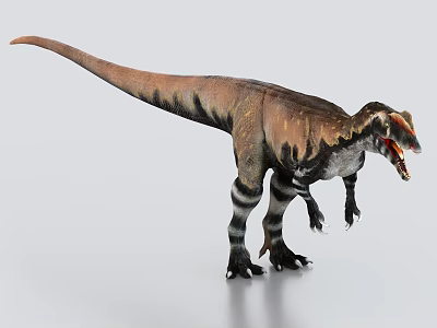 Realistic Prehistoric Dinosaur Model With Striped Body And Open Mouth 3d model