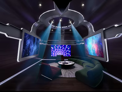 KTV Luxurious Decoration Multiple Screens Starry Sky Background with Sofas and Lighting Effects 3d model