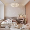 Pink Kids Room Interior With Cloud Chandelier Bed Desk And Soft Decorations