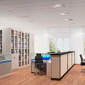 Modern Partitioned Office Interior With Desk Computer File Cabinets And Windows 3d model