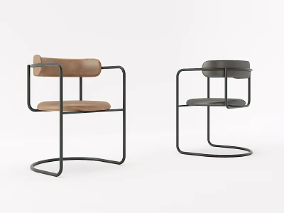Modern Dining Chairs With Black Metal Frame And Leather Seats In Brown And Black Design 3d model