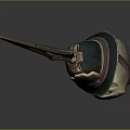 Decorative Metal Spear With Sharp Blade Green Gold Accents Helmet Shaped Head And Wooden Handle