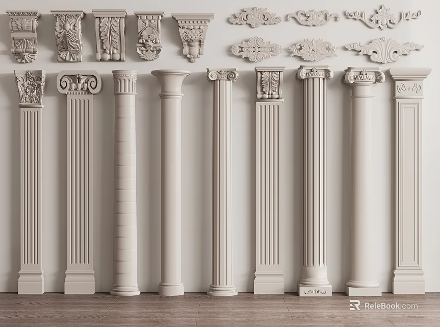 Various Styles Of Roman Columns With Decorative Capitals And Fluted Shafts 3d model 