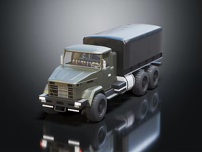Green Military Transport Truck With Covered Cargo Bed And Multi Wheel Design 3d model