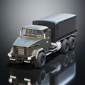 Green Military Transport Truck With Covered Cargo Bed And Multi Wheel Design