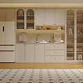 Modern Wine Cabinet With Glass Doors LED Lighting And Wooden Display Shelves In Living Room