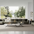Modern Living Room Interior With Gray Sofas White Coffee Table Wall Art And Greenery View 3d model