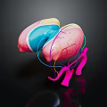 3D Rendered Human Brain Model With Colored Regions And Colorful Connecting Lines On Black Background