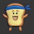 Cute Cartoon Bread Character With Blue Headband Smiling Face And Waving Arms