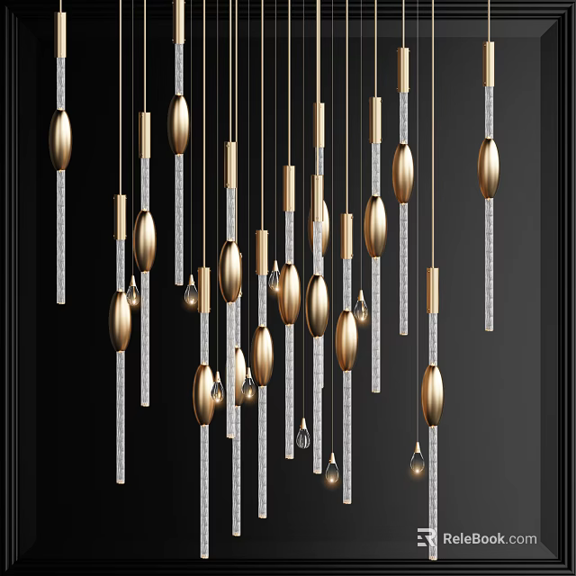 Elegant Contemporary Golden Chandelier Featuring Transparent Crystal Rods And Pendants 3d model 