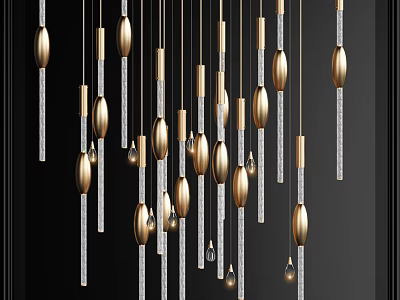 Elegant Contemporary Golden Chandelier Featuring Transparent Crystal Rods And Pendants 3d model