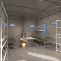 Green Trailer With Open Door Parked Near 4x4 Vehicle Folding Table Red Chairs On Grass