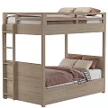Light Wood Bunk Bed With Cozy Bedding And Storage Drawers 3d model