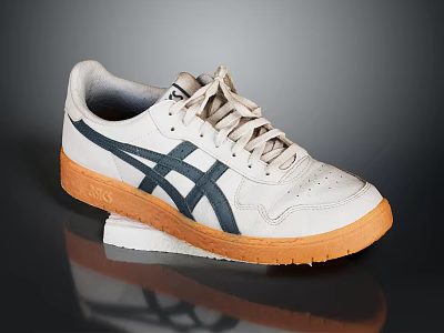 ASICS Classic White Sneakers With Blue Stripes And Orange Sole 3d model