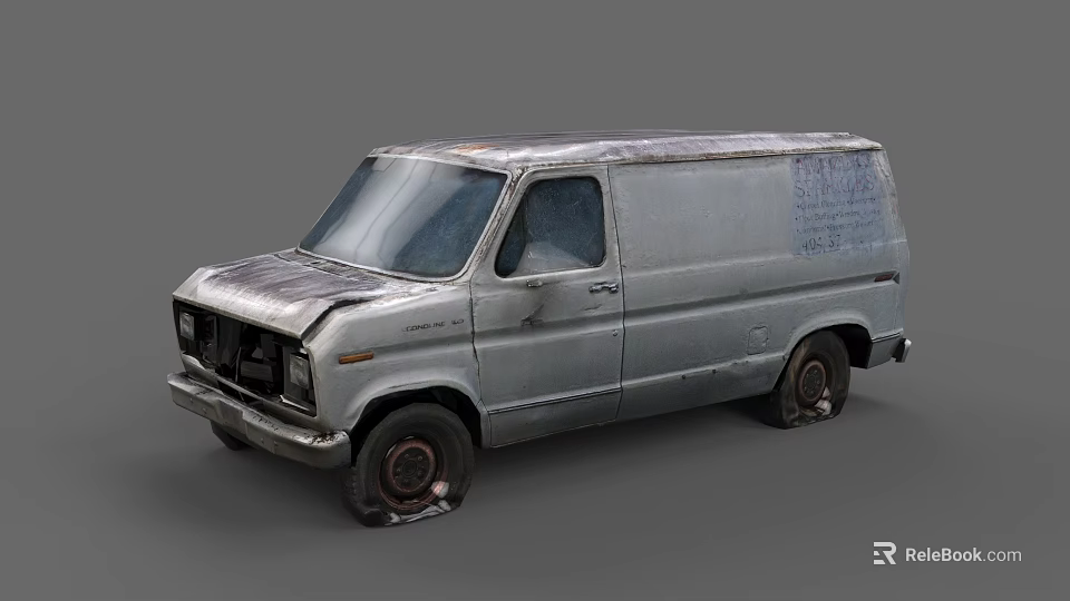 Old Worn Silver Van with Rusty Body Scratched Paint and Dusty Tires 3d model 