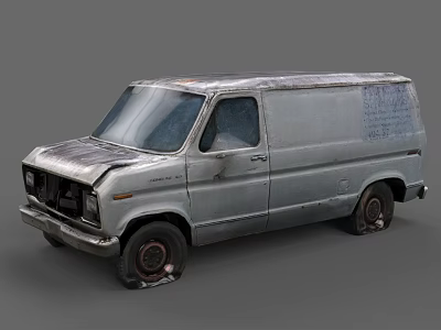 Old Worn Silver Van with Rusty Body Scratched Paint and Dusty Tires 3d model