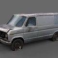 Old Worn Silver Van with Rusty Body Scratched Paint and Dusty Tires