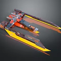 Futuristic Scifi Metallic Mechanical Device Featuring Orange Black Frame And Yellow Aerodynamic Blades